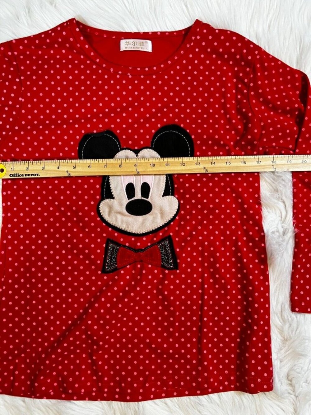 Hauerfei Womens Long Sleeve Mickey Mouse Shirt Lg Red Pink Patches Polka Dot - Picture 2 of 5